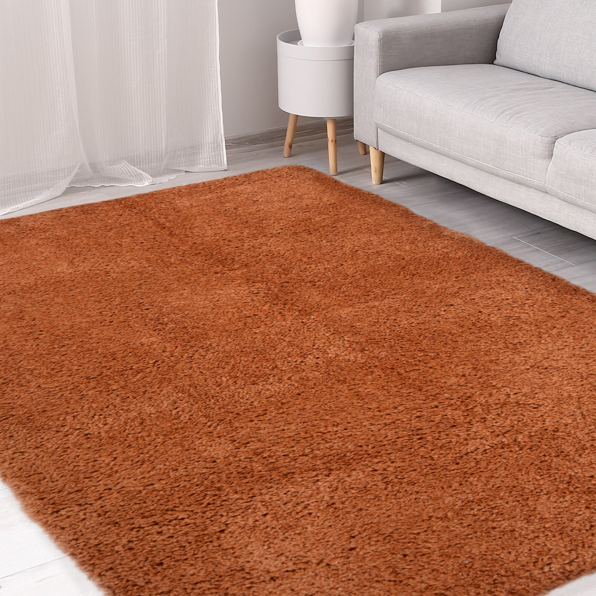 Snug Plain Shaggy Modern Rugs In Terracotta Orange